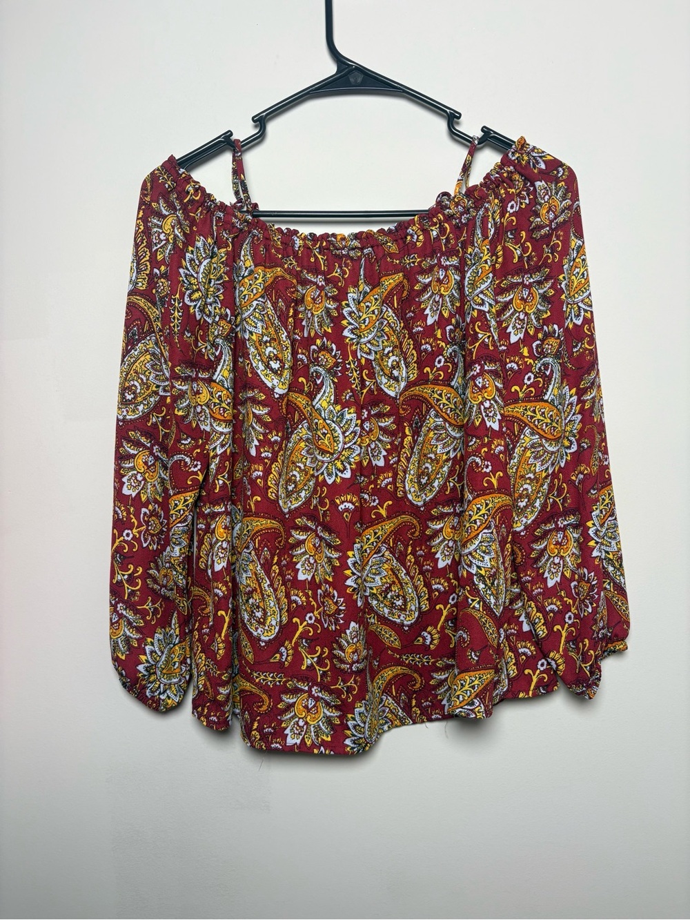 one clothing Burgundy Paisley Off-Shoulder Tunic